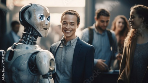 Humanoid AI robot standing with lifelike features photo