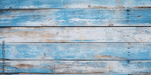 Wooden background with blue and white chipped horizontal planks