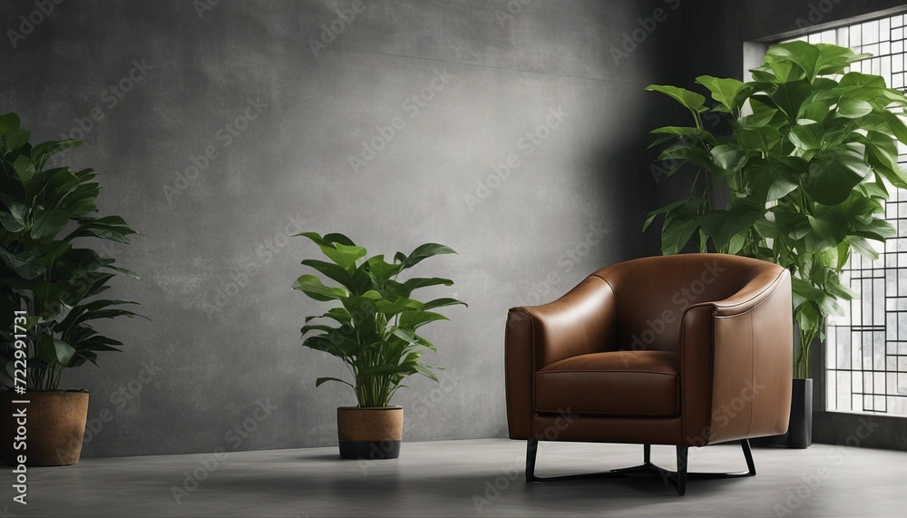 Brown luxury leather armchair in a large empty industrial style space with large window and shadow
Brown luxury leather armchair in a large empty industrial style space with large window and shadow