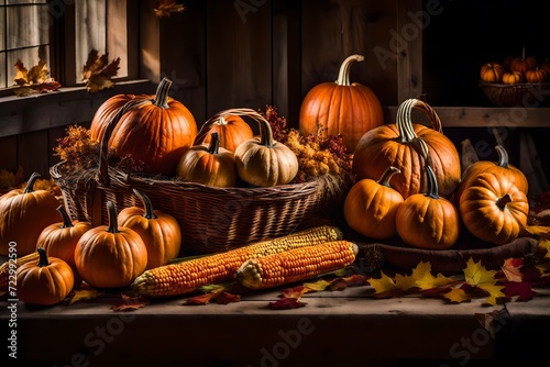 pumpkins and gourds in autumn season