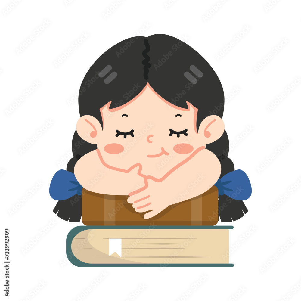 Kid girl students sleep pile stack book Kid girl students sleep pile stack book