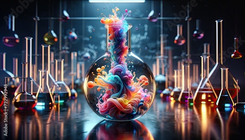 Alchemy of Science: Colorful Chemical Reaction in Lab Flask