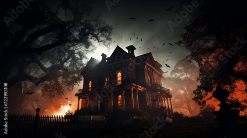 Haunted House with Dark Horror Atmosphere. Neural network AI generated art © mehaniq41
