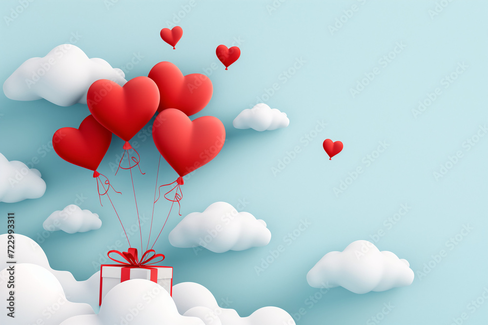gifts and balloons, sky background valentines
