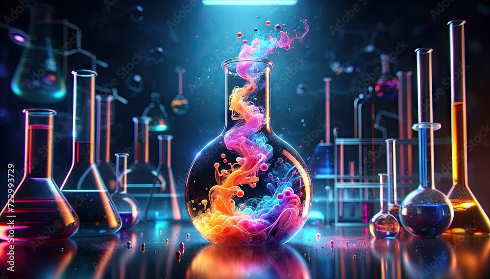 Alchemy of Science: Colorful Chemical Reaction in Lab Flask