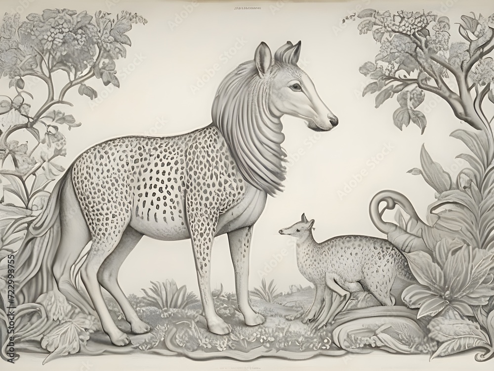 Fototapeta premium horses old engrave