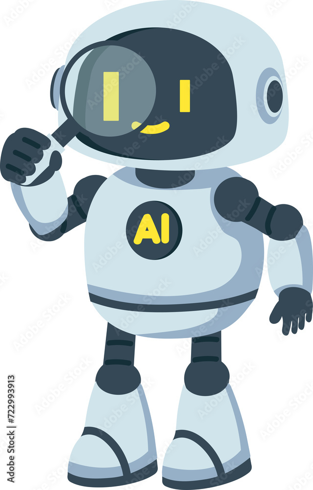 artificial intelligence assistant robot with magnifying glass
