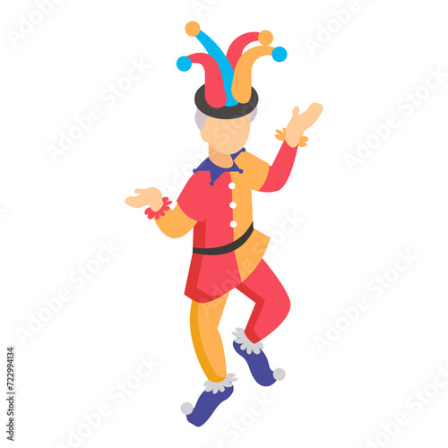 Laughing jester isometric Concept, Joker Dancing Vector Icon Design, circus artist Symbol, Street Mime performer Sign, Carnie troupe Stock illustration