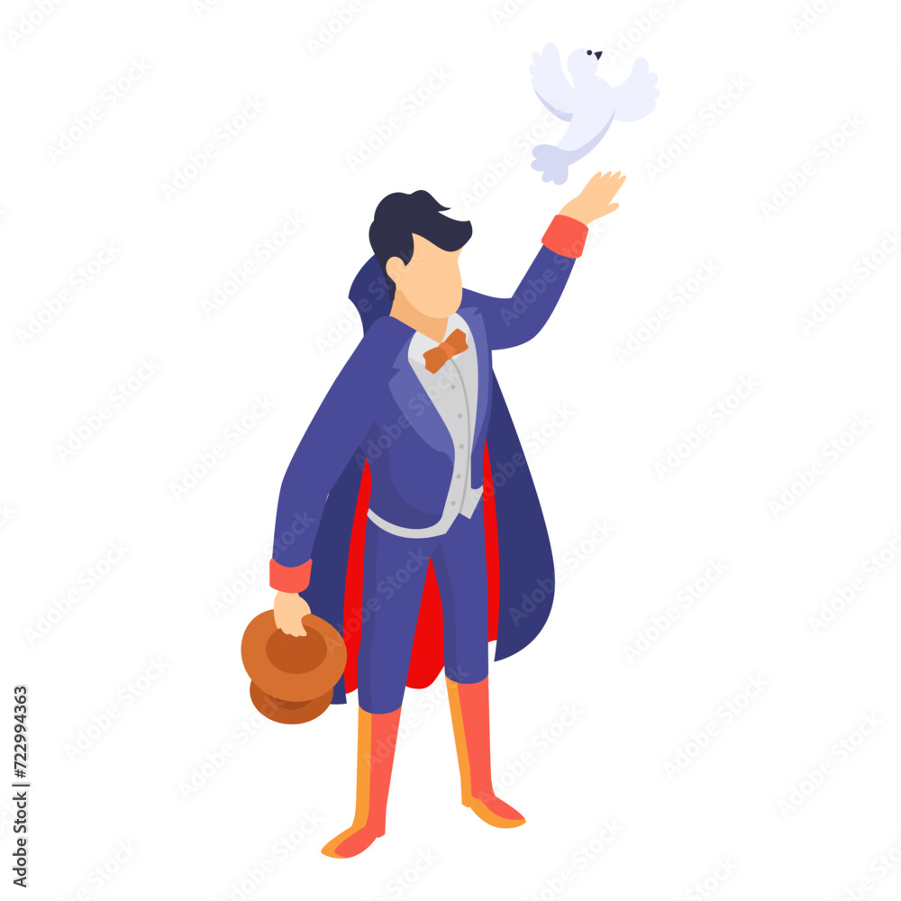Magician Doing Trick With Doves isometric Concept, Pigeon Magic Vector Icon Design, circus artist Symbol, Street Mime performer Sign, Carnie troupe Stock illustration Magician Doing Trick With Doves isometric Concept, Pigeon Magic Vector Icon Design, circus artist Symbol, Street Mime performer Sign, Carnie troupe Stock illustration