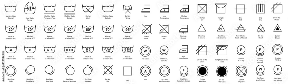 Laundry icons set for cloth design - obrazy, fototapety, plakaty 