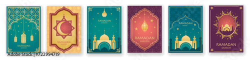Ramadan Kareem set of posters or invitations design. Vector illustration.