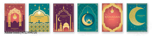 Ramadan Kareem set of posters or invitations design. Vector illustration.