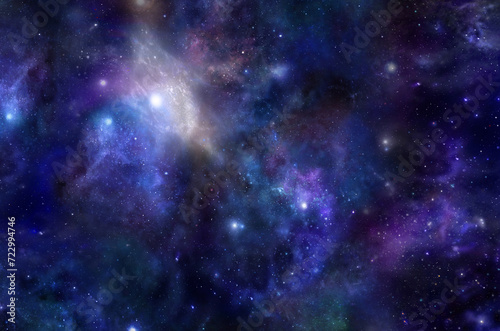 Fototapeta Naklejka Na Ścianę i Meble -  Beautiful dark blue Universe starry cloudscape background -  deep space with nebula depicting the heavens above ideal for an astrological astronomical spiritual healing theme
