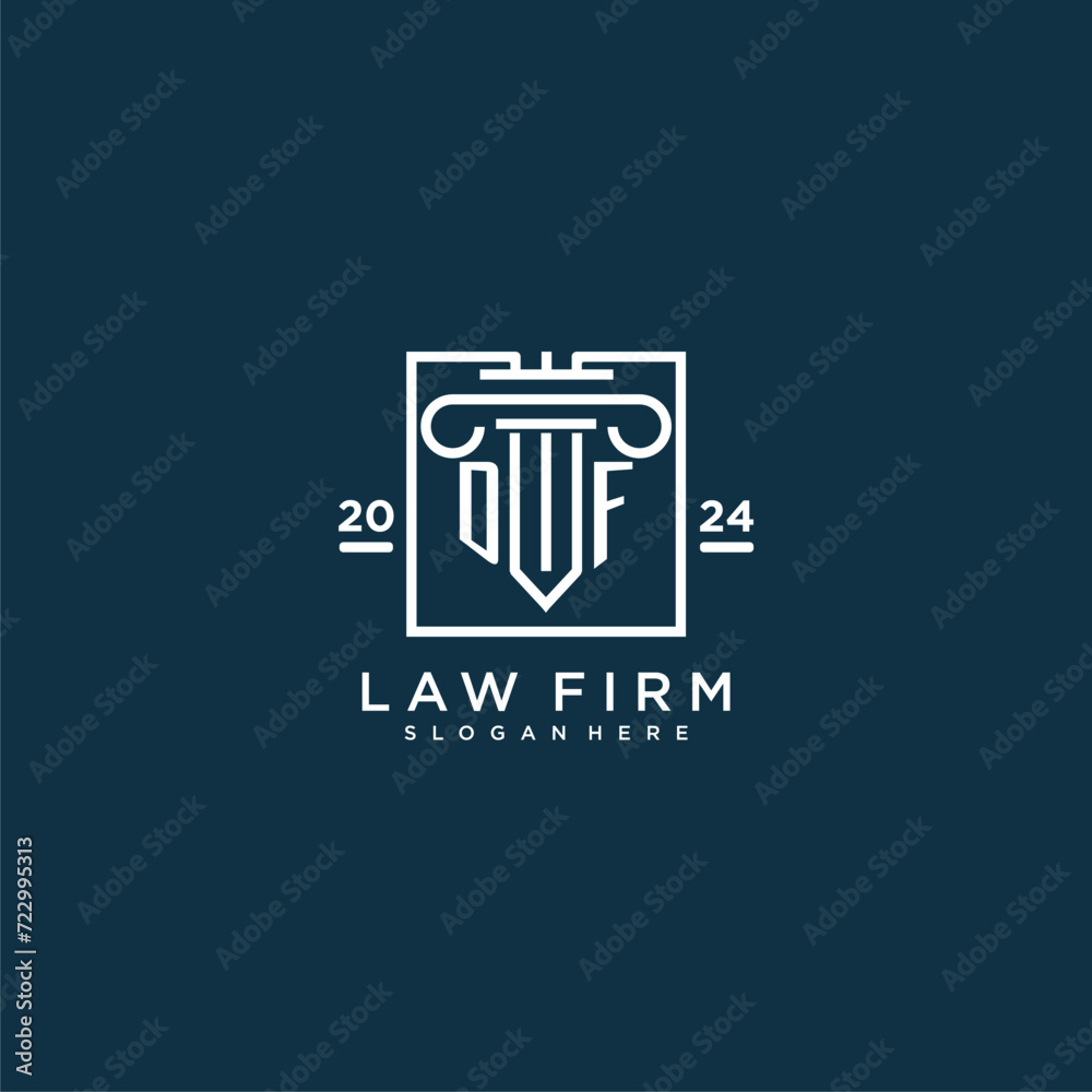 DF initial monogram logo for lawfirm with pillar design in creative square