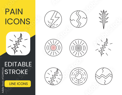 Pain set vector line icons with editable stroke