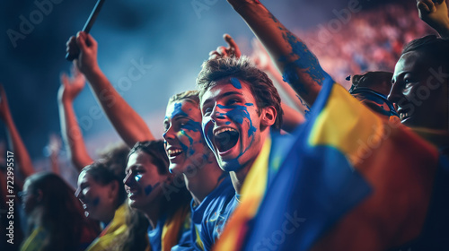 Fanatic Celebration Frenzy: Freeze the fervor as fans celebrate their team triumph with painted faces and flags.