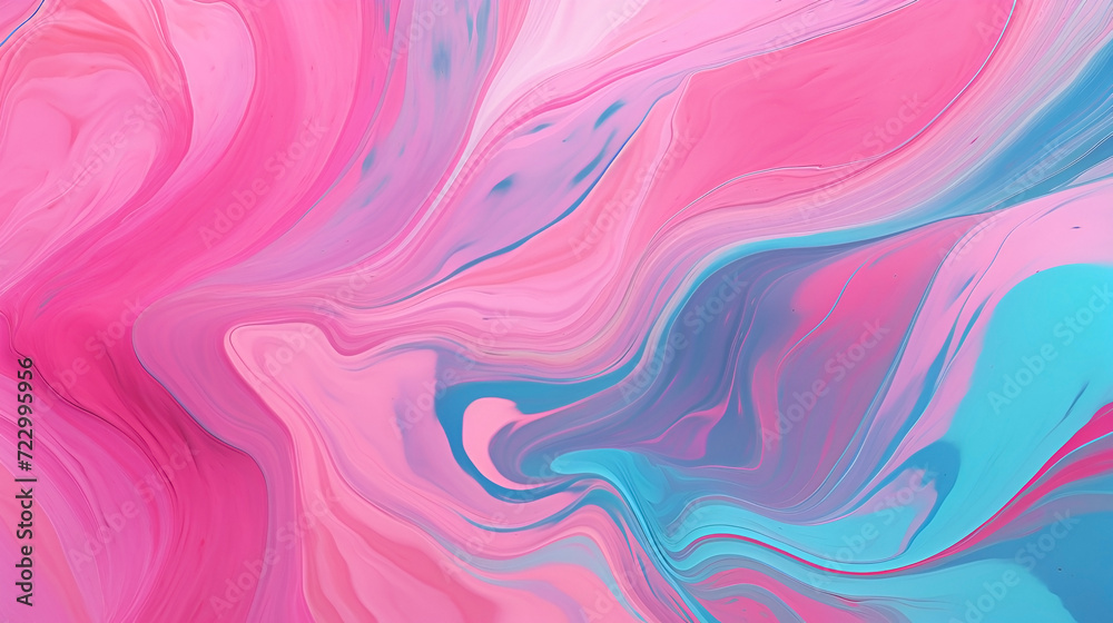 Pink and teal acrylic color liquid ink swirl abstract background with ravishing turbulence wavy pattern and detailed texture - obrazy, fototapety, plakaty 