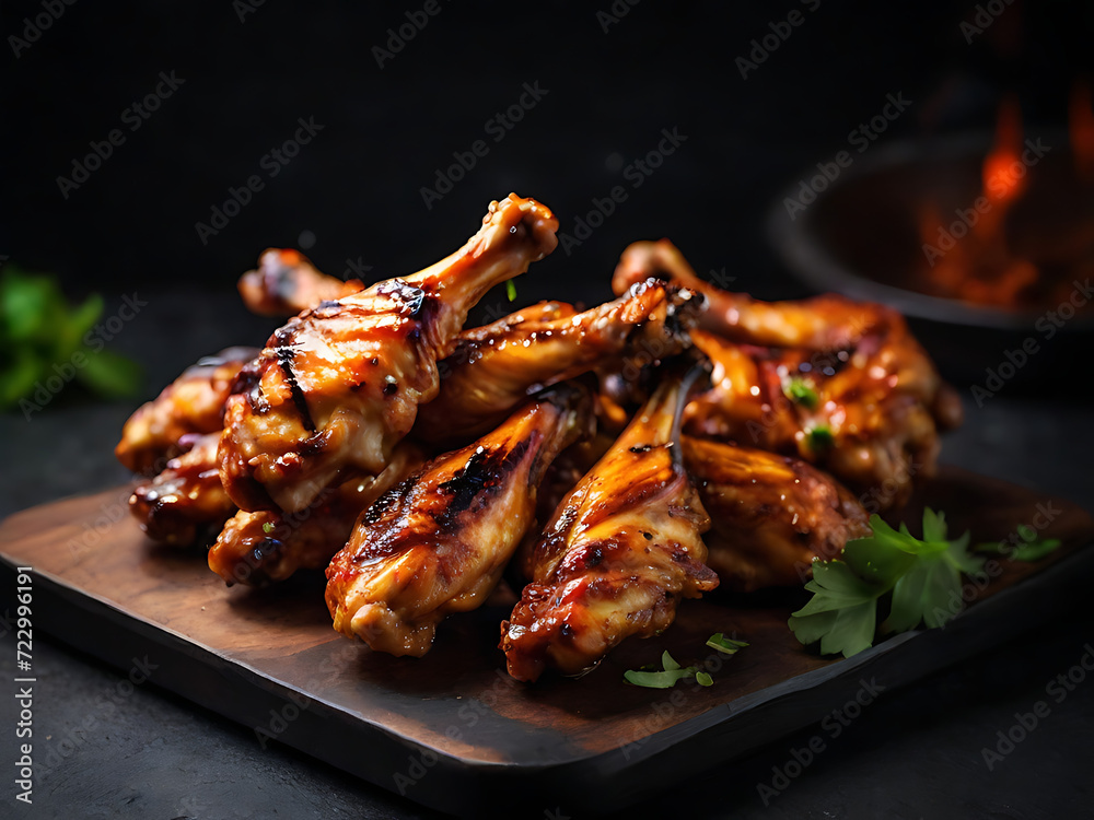 grilled meat on the grill ,grilled chicken wings , grilled pork ribs 