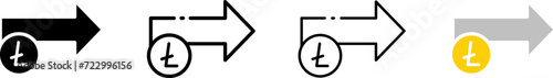 Litecoin and arrow to the right. Different styles, right arrow icon set, Ltc coin. Vector icons