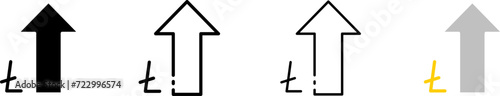 Ltc and up arrow icons. Different styles, up arrow set, Litecoin coin and up arrow. Vector icons