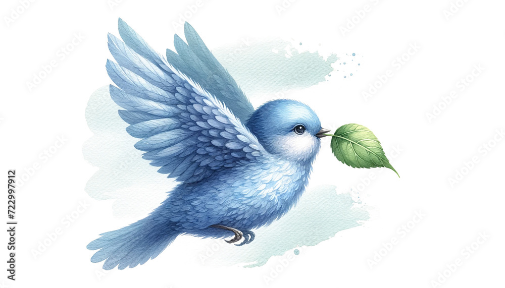 幸せの青い鳥、水彩（AI生成イラスト） - obrazy, fototapety, plakaty 