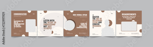How to be skilled in communication, marketing, bargaining, social media carousel banner design for coach, eps vector illustration
