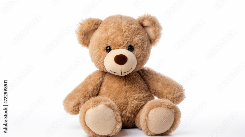 A soft cuddly brown teddy bear classic children toy on white background