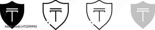 Tenge inside shield icon. Different styles, Tenge set inside the shield, protection design. Vector icons