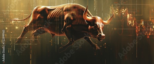 Golden strong bull animal for financial trading investment symbol. AI generated image