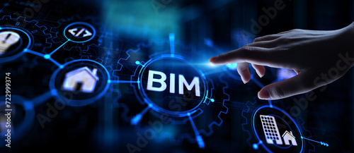 BIM Building Information Modeling Technology concept on virtual screen. photo