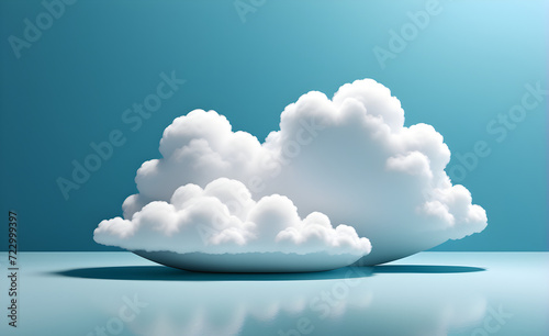 White cloud on a simple soft blue background, simulating real photo, 3D design with a minimalist touch. Generative AI