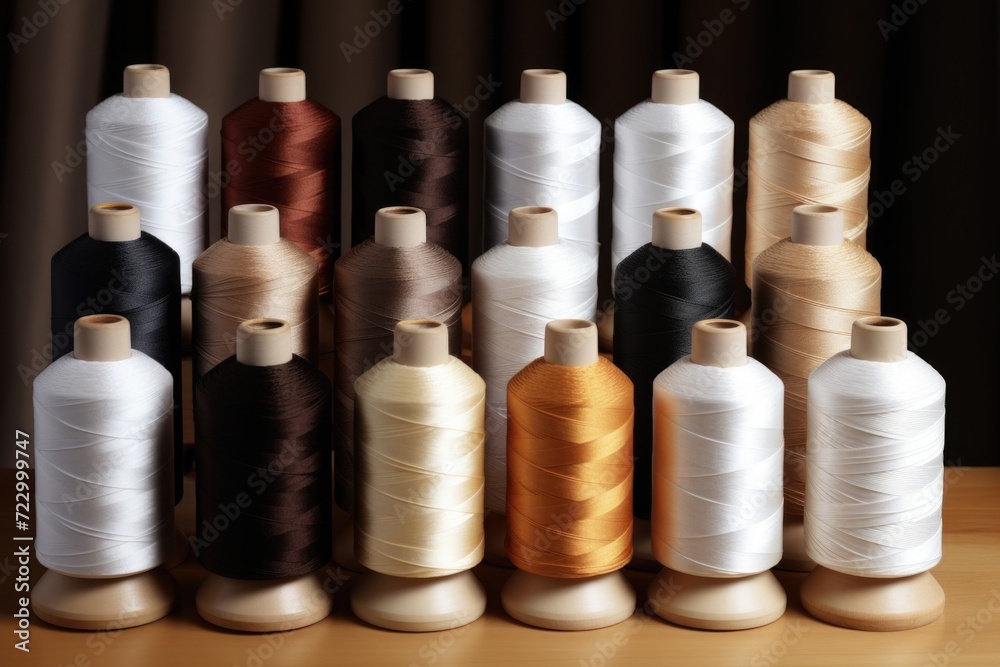 Assorted Sewing Thread Spools on Shelf