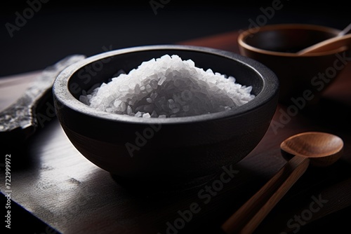 Artisanal Sea Salt in a Dark Ceramic Bowl
