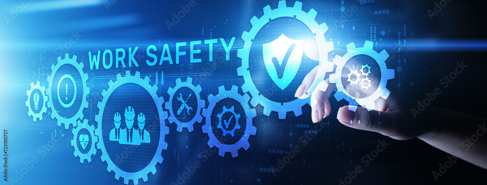 Work safety HSE Regulation rules business concept on screen. Work safety HSE Regulation rules business concept on screen.