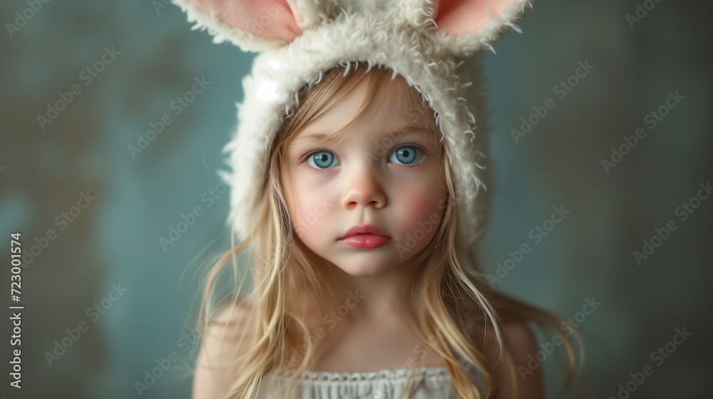 cute kid in hat with bunny ears outdoors,ai cute kid in hat with bunny ears outdoors,ai