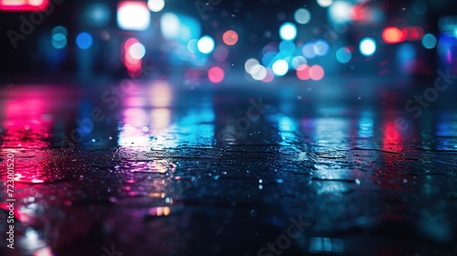 blurry backdrop nighttime view of the city with a wet road. © Wp Background
