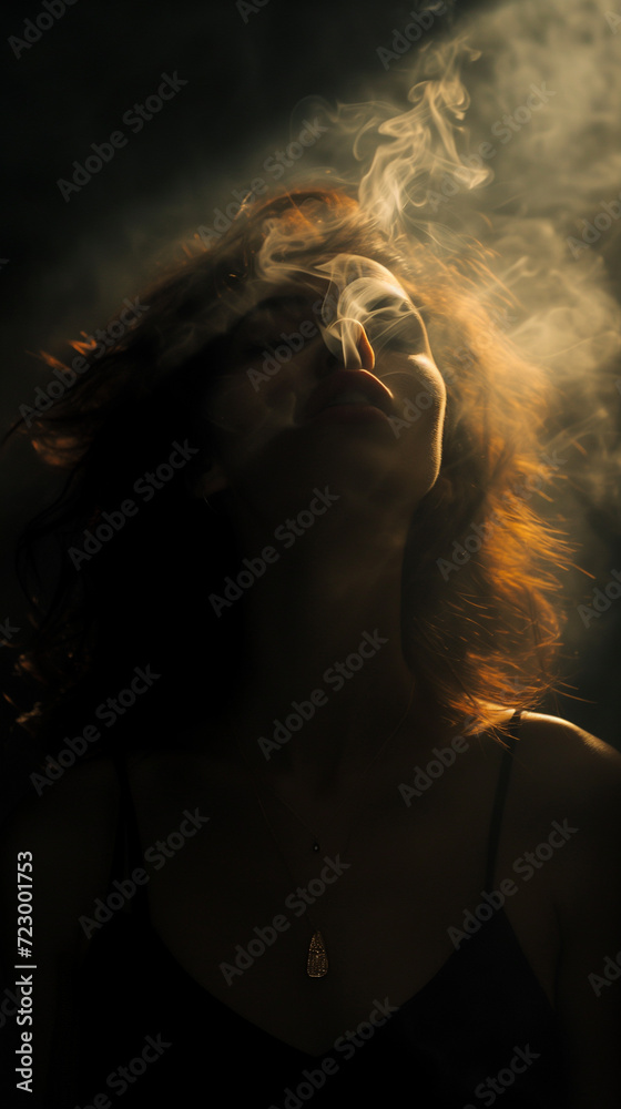 woman smoking in dark room
