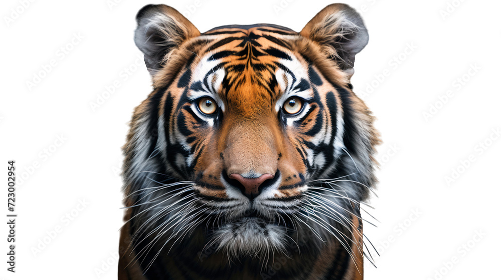 Obraz premium Close up face of a tiger isolated on white, transparent background
