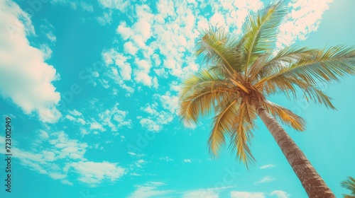 Abstract background of white clouds and blue sky with palm tree on tropical beach. © Wp Background