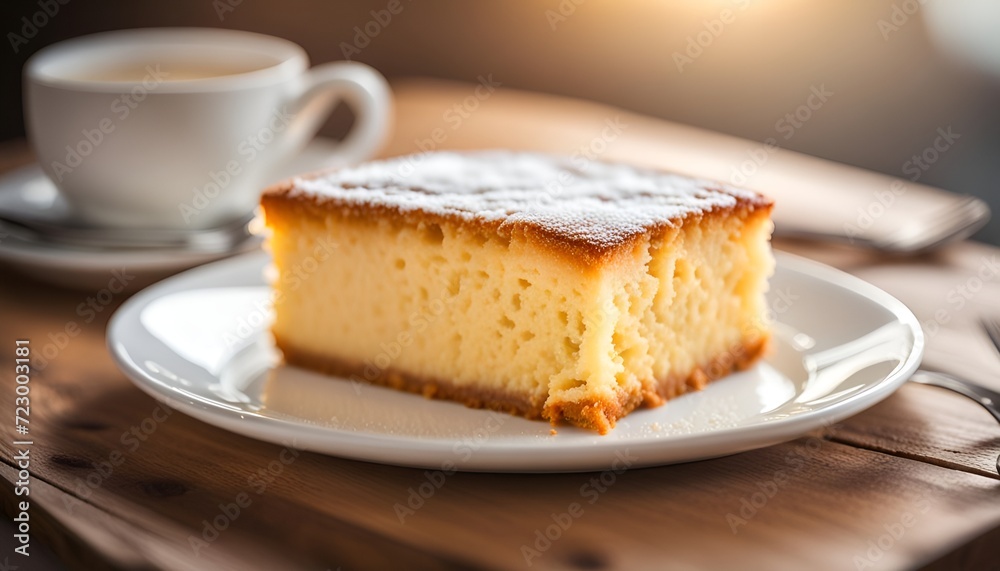 butter cake with white dish on wooden table butter cake with white dish on wooden table