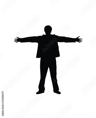 Silhouette of Young Man Spreading Hands. People actions and emotions concept vector