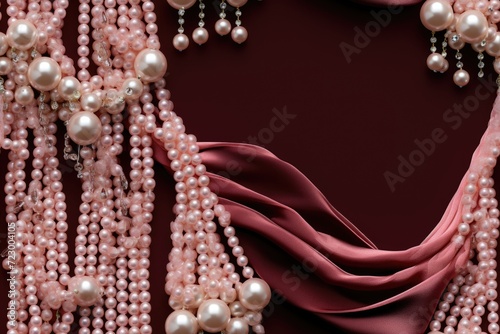 Elegant Pearl Necklaces on Satin Fabric
