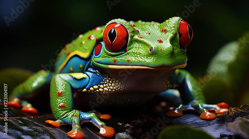 Red-Eyed Tree Frog in Lush Rainforest. Generative AI. © perpis