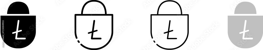 Ltc key lock icons. Litecoin set. Linear style. Vector icons Ltc key lock icons. Litecoin set. Linear style. Vector icons