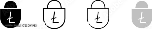 Ltc key lock icons. Litecoin set. Linear style. Vector icons