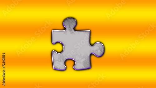 3D purple marble logo design of puzzle shape on yellow gradient background.