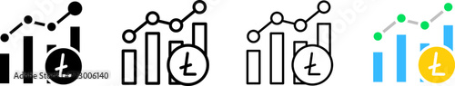 Litecoin chart icon set. Linear style. Vector icons