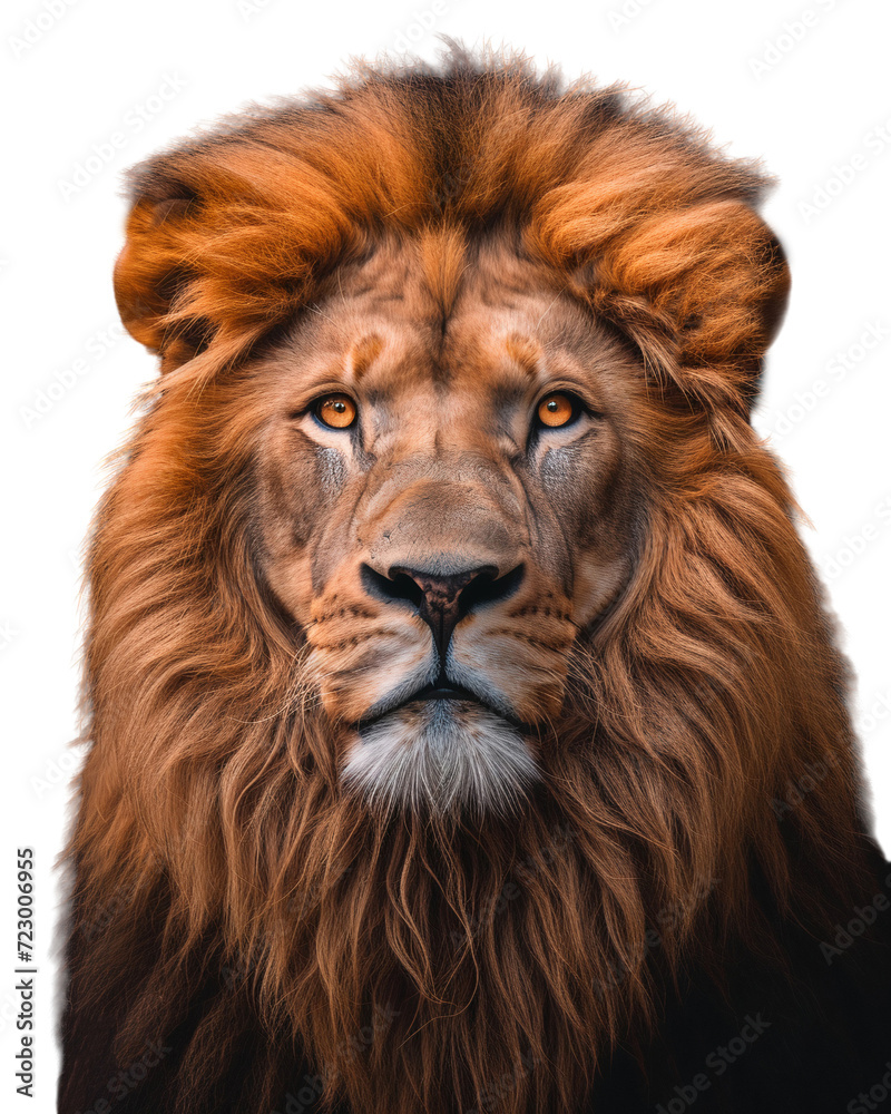 Close up face of a lion panthera leo, isolated on white background Close up face of a lion panthera leo, isolated on white background