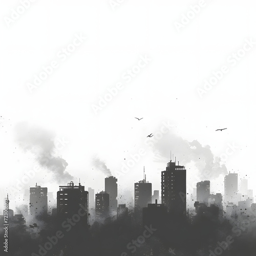 Polluted urban landscape with smog and haze isolated on white background  sketch  png 