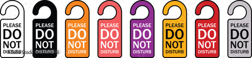 Please do not disturb hotel design, sign, icons collection. Lined and colored version. Vector illustration 